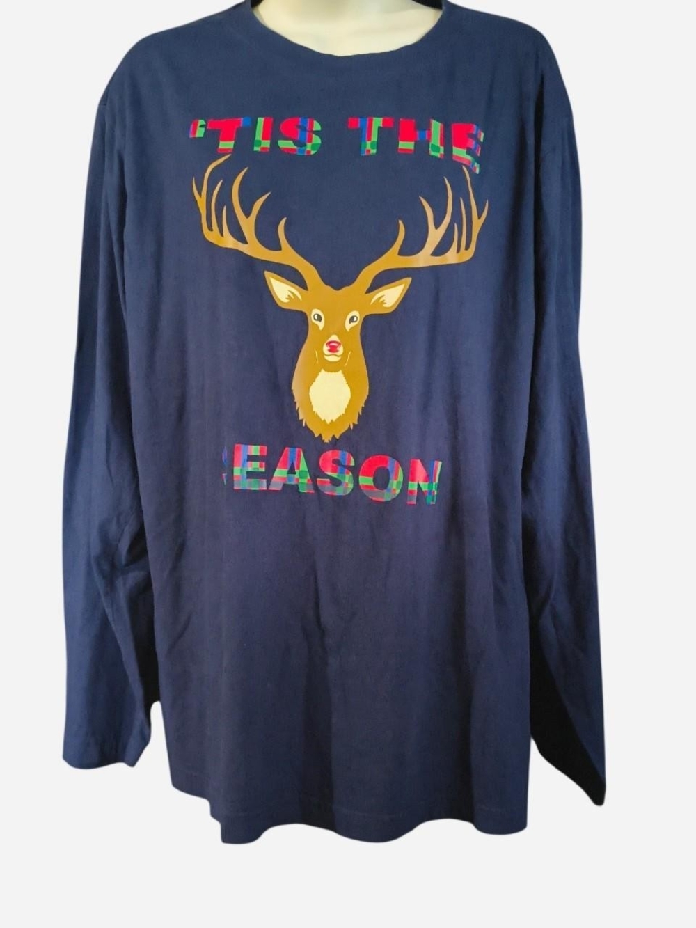 Joe Boxer Navy Long Sleeve Tee with Colorful 'Tis The Season Reindeer